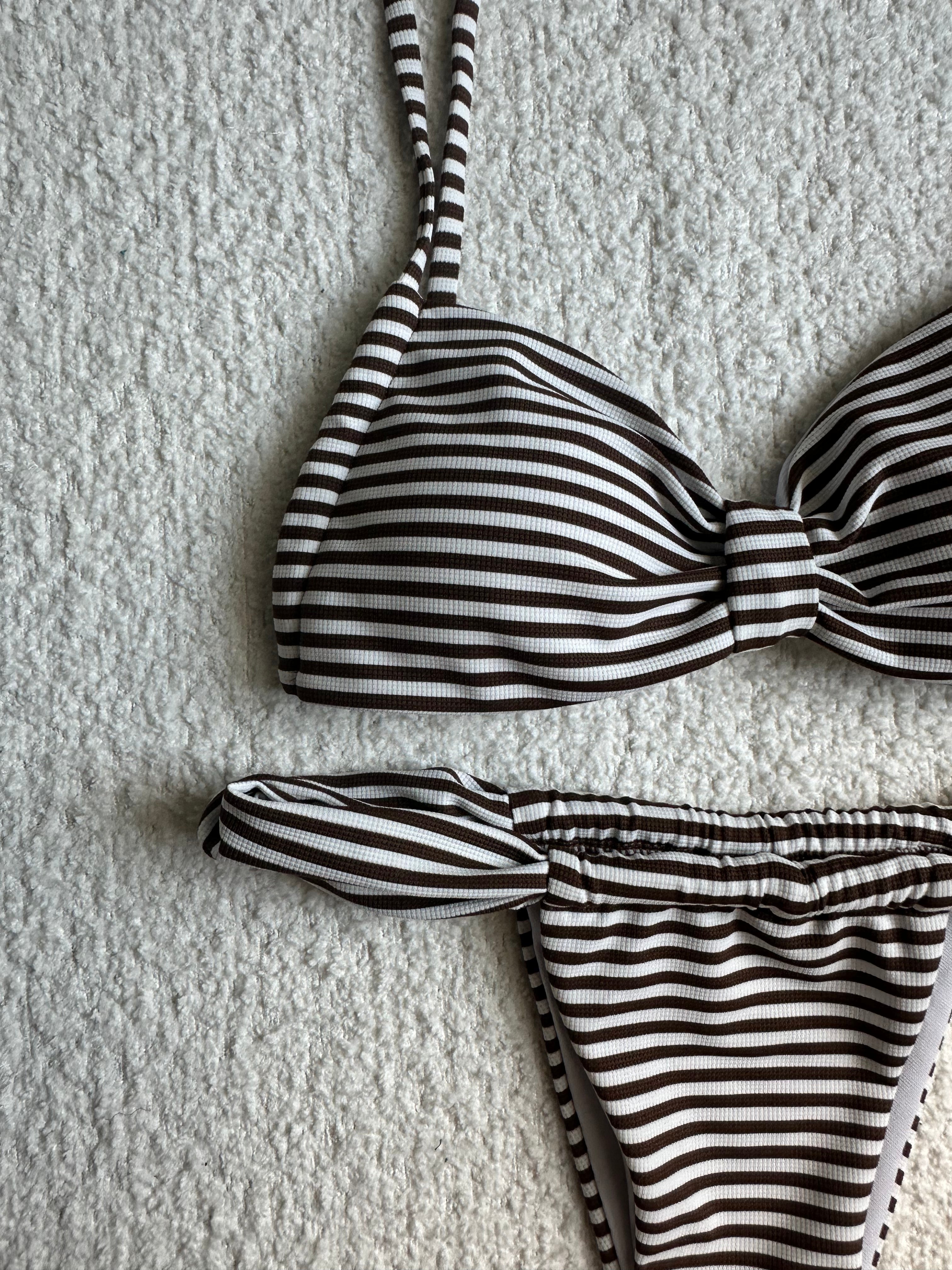 Brown Striped Bikini Set