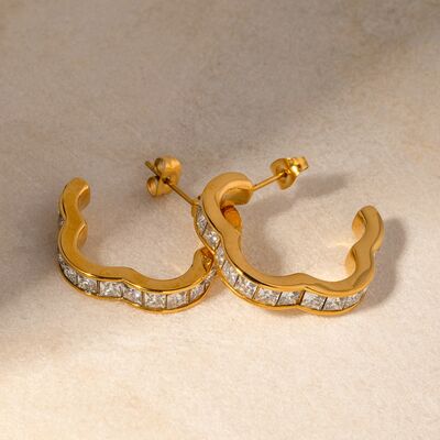 Stainless Steel Inlaid Zircon C-Hoop Earrings