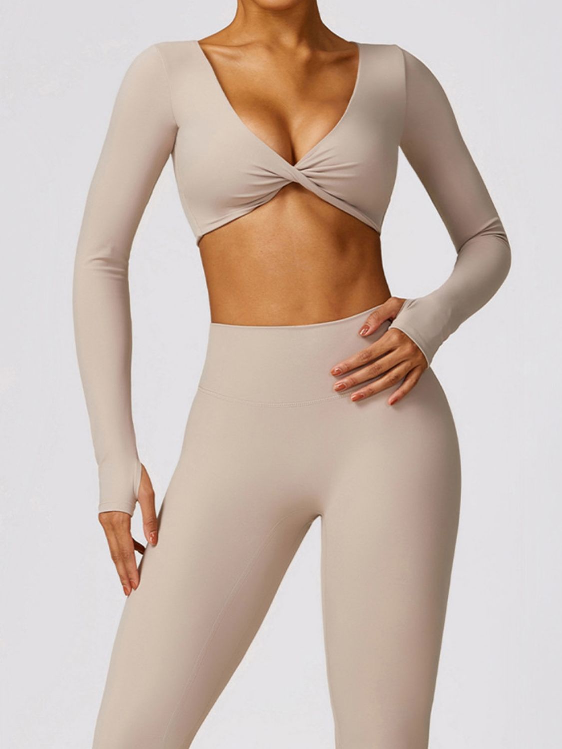 Twisted V-Neck Long Sleeve Active Top