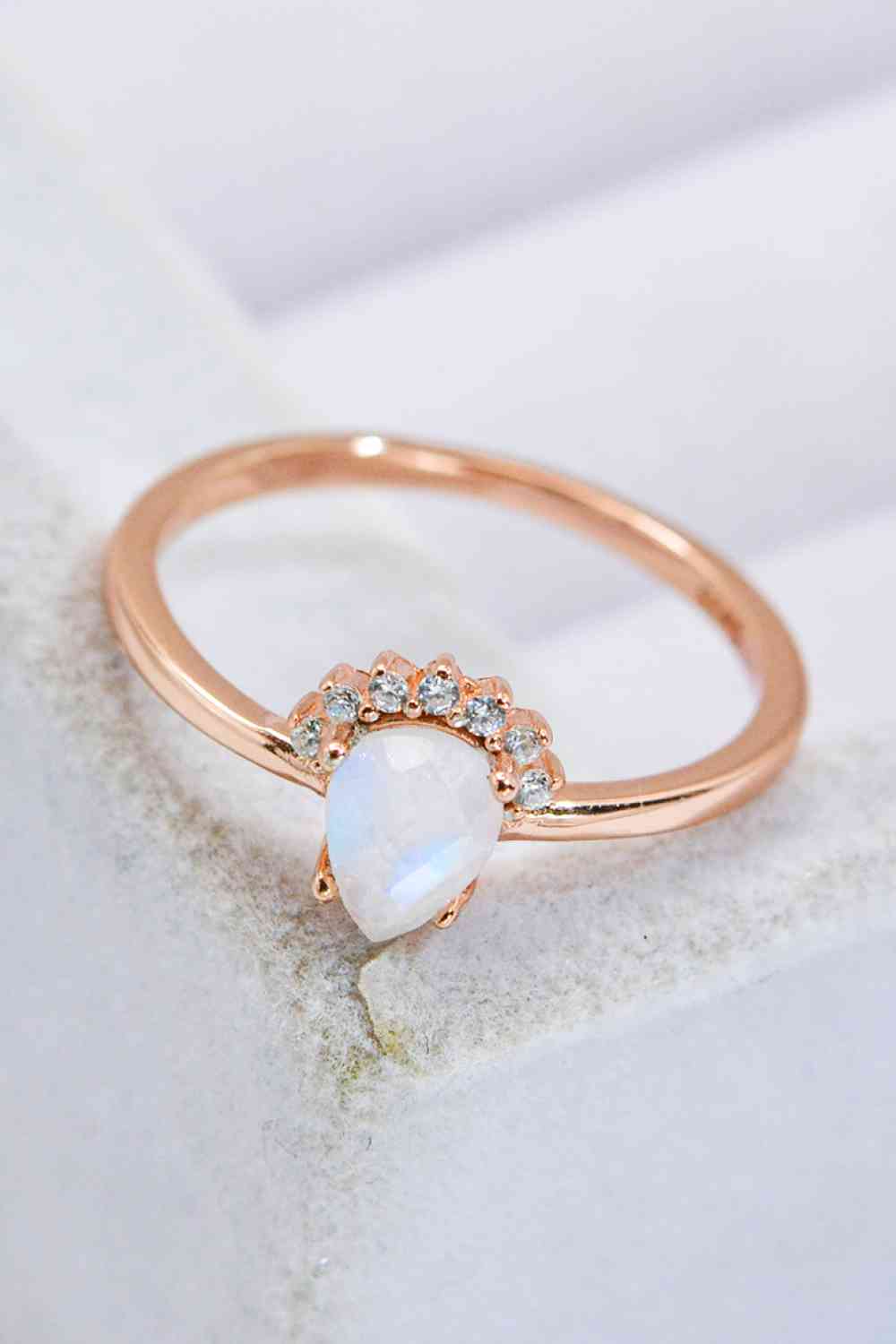 18K Rose Gold-Plated Pear Shape Natural Moonstone Ring